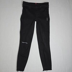 Spanx Jean-ish Black Distressed Denim Ankle‎ Leggings Women's Sz Medium Jeggings